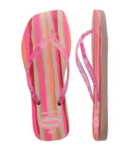 Havaianas Slim Square Folia Pink, Beige Striped