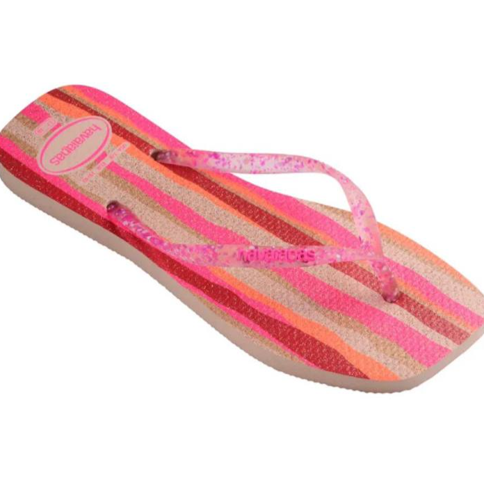 Havaianas Slim Square Folia Pink, Beige Striped