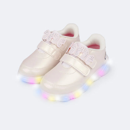 Liz Girls' Led Sneakers with Pearly Butterflies in Nude