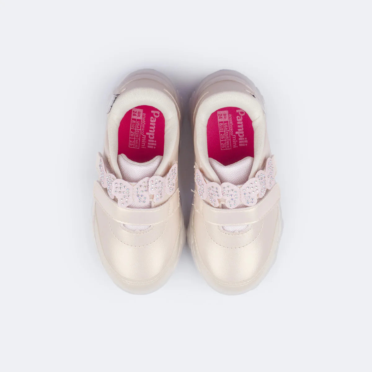 Liz Girls' Led Sneakers with Pearly Butterflies in Nude