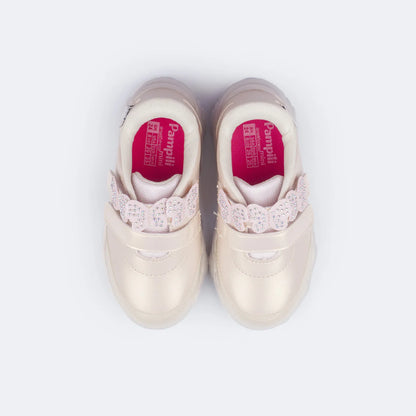 Liz Girls' Led Sneakers with Pearly Butterflies in Nude