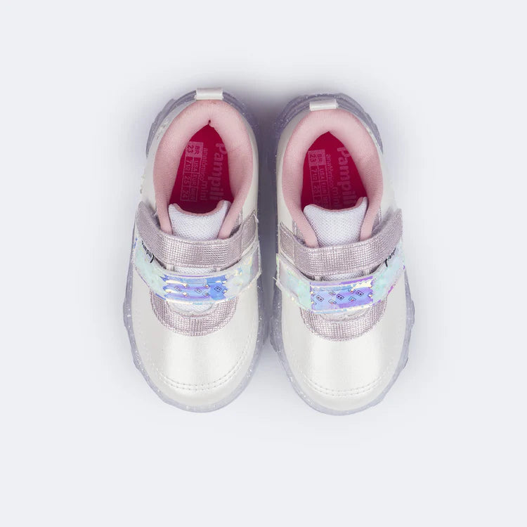 Liz Girls' Led Sneakers with Holographic Tape Light White
