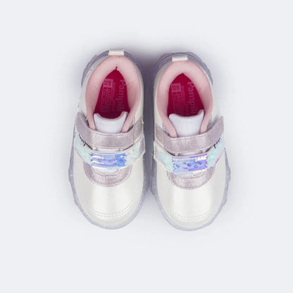 Liz Girls' Led Sneakers with Holographic Tape Light White
