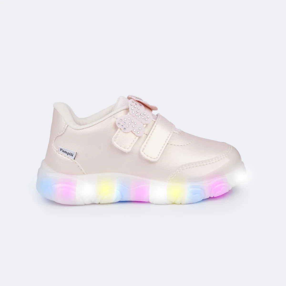 Liz Girls' Led Sneakers with Pearly Butterflies in Nude
