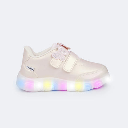 Liz Girls' Led Sneakers with Pearly Butterflies in Nude