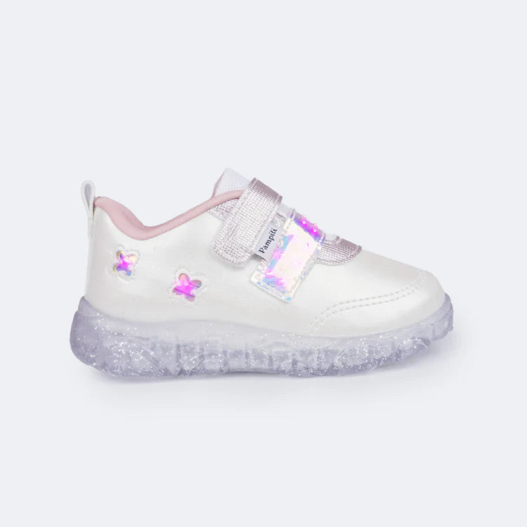Liz Girls' Led Sneakers with Holographic Tape Light White