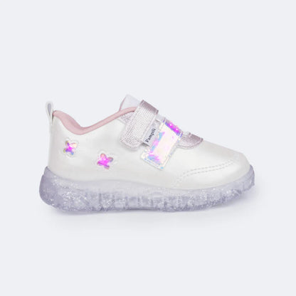Liz Girls' Led Sneakers with Holographic Tape Light White