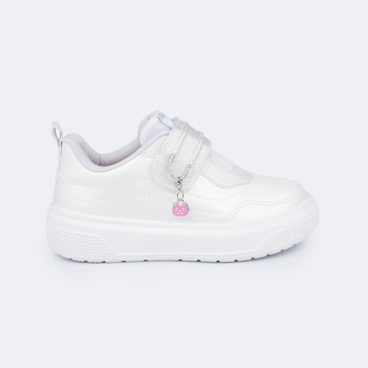 Girls' White Pearl Pendant Sneakers