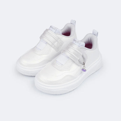 Girls' White Pearl Pendant Sneakers