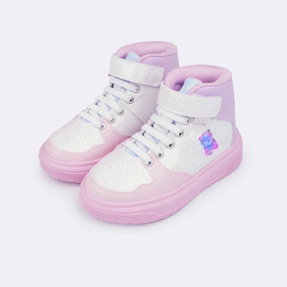 Pampili Bear Kids' Mid-Calf LED Pink Sneakers
