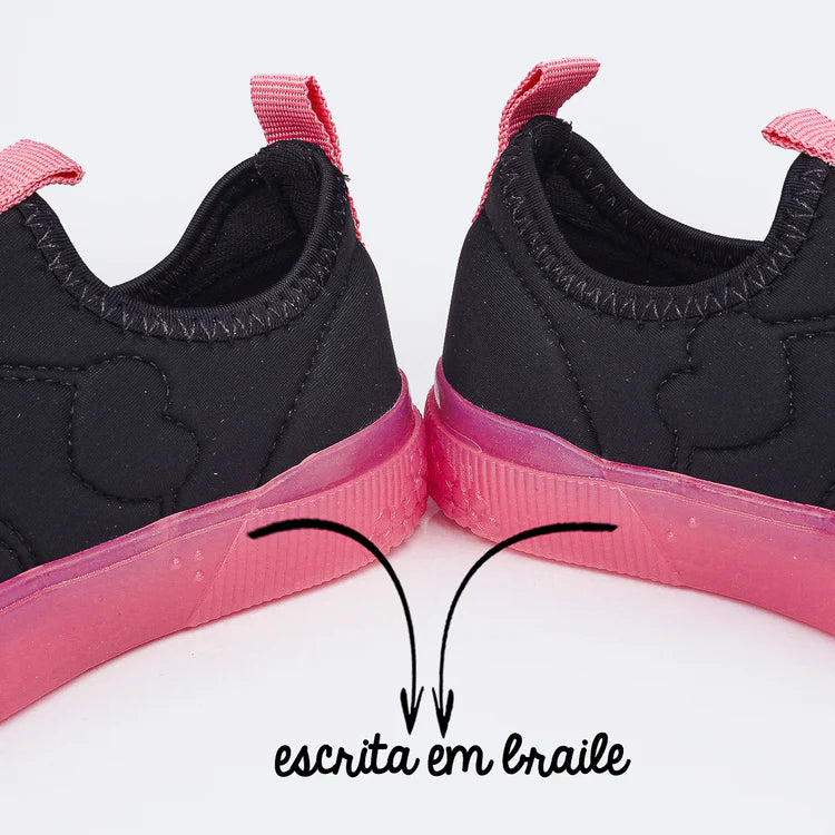 Pampili Yumi Easy-on Kids' Sneakers, Black and Pink Hearts