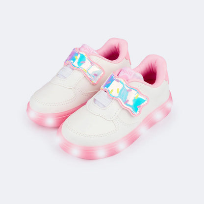 Pampili XP 24 White Pink Sweet Children's Led Sneakers