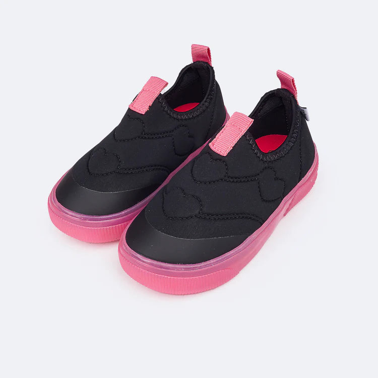 Pampili Yumi Easy-on Kids' Sneakers, Black and Pink Hearts