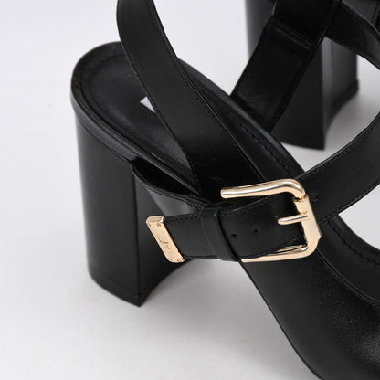 Black High Heel Leather Sandal