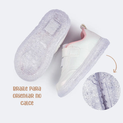 Girls' Led Sneakers, Light Heart Sneaker, White Varnish