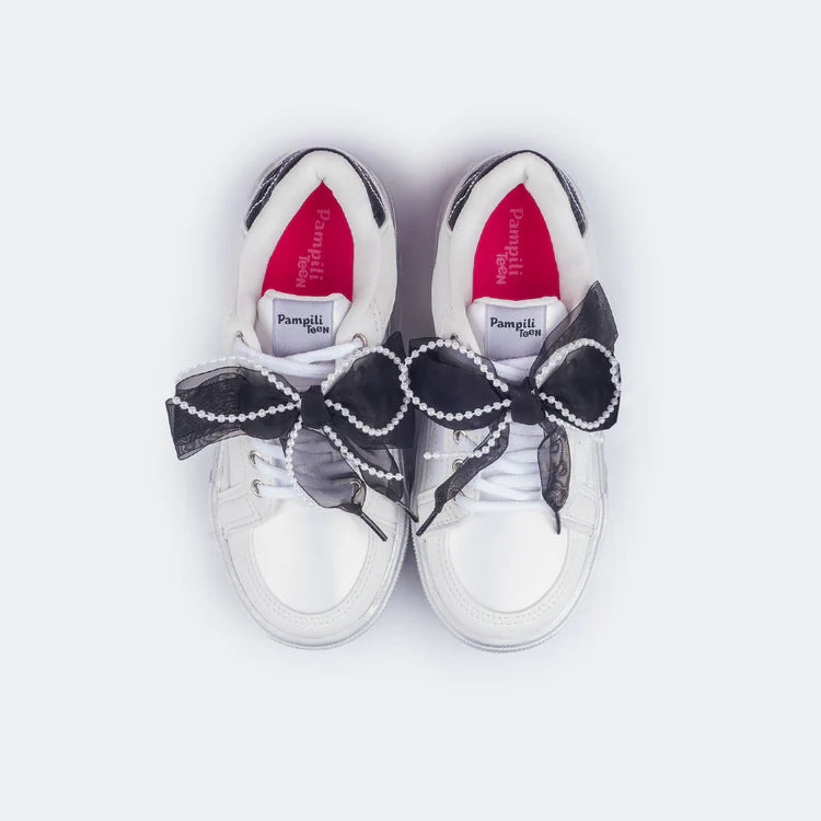Girls' White Sneakers with Customizable Bow