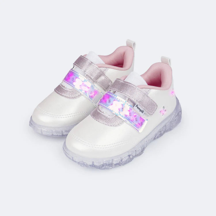 Liz Girls' Led Sneakers with Holographic Tape Light White