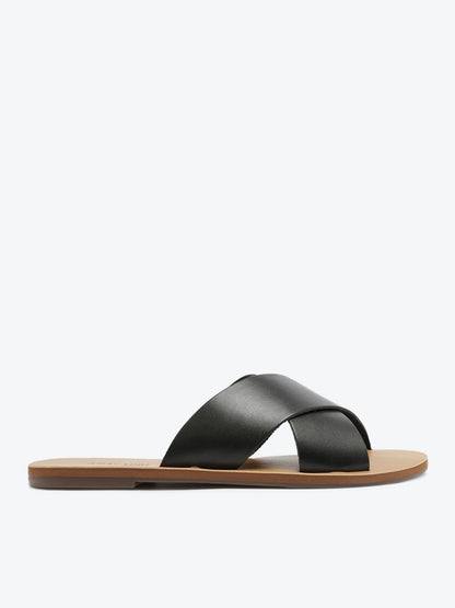 Anacapri Leather Crossed Straps Black Slides