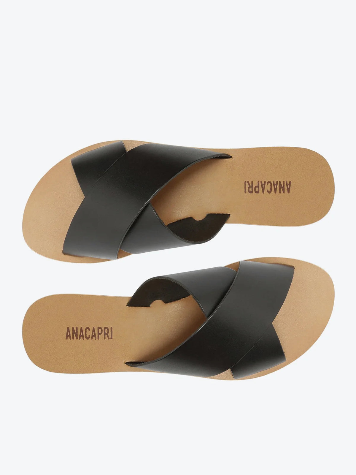 Anacapri Leather Crossed Straps Black Slides