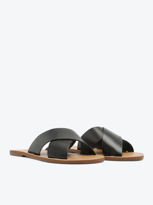 Anacapri Leather Crossed Straps Black Slides