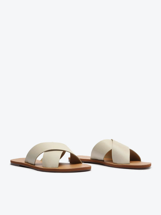 Anacapri Leather Crossed Straps Off-White Slides