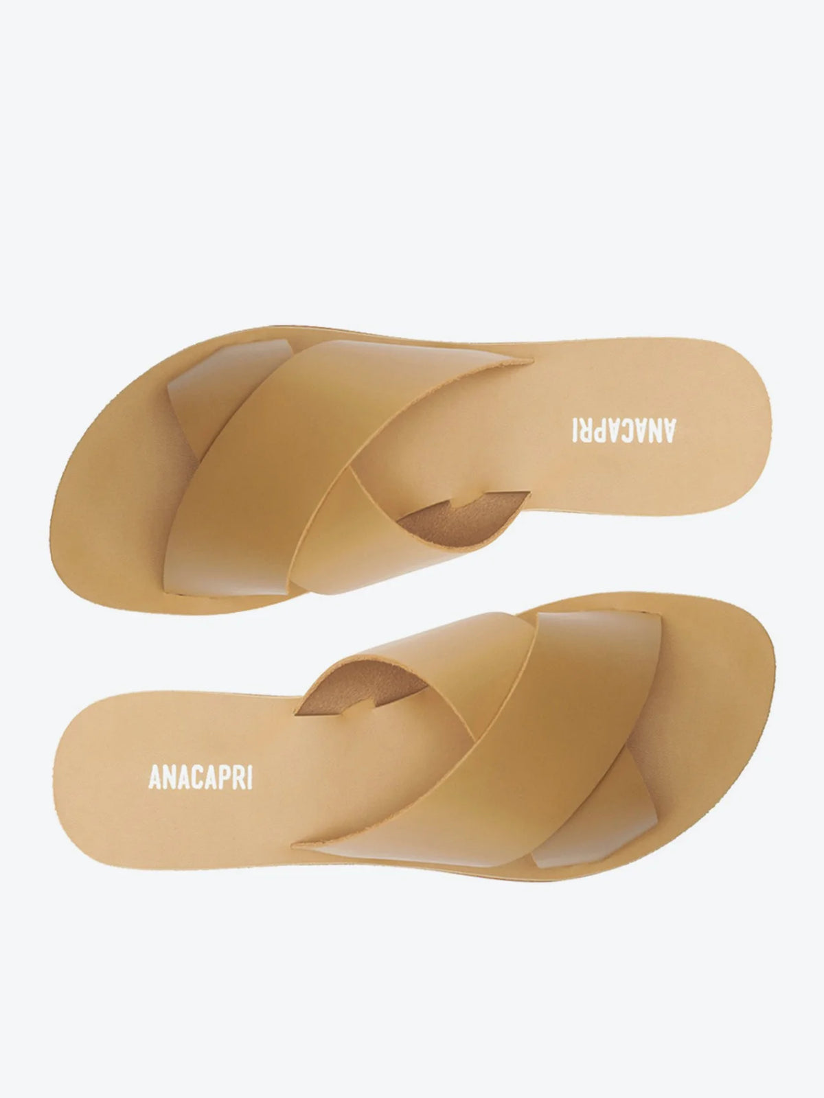 Anacapri Leather Crossed Straps Beige Slides