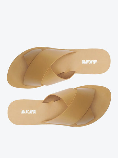 Anacapri Leather Crossed Straps Beige Slides
