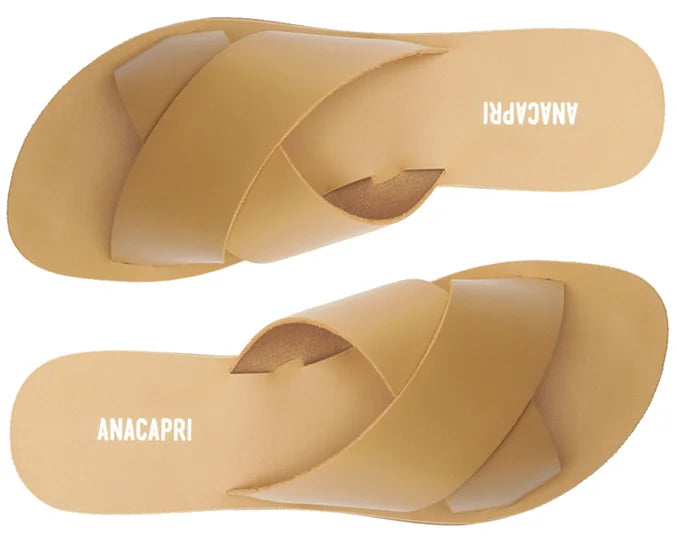 Beige Leather Flat Sandal with Crossed Straps