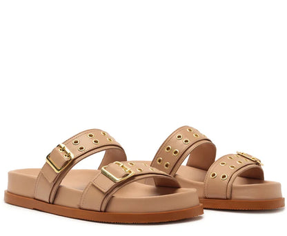 Beige Double Strap Buckle Sandal