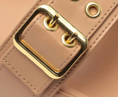 Beige Double Strap Buckle Sandal