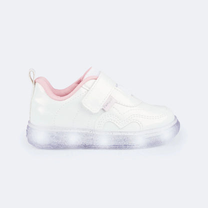Girls' Led Sneakers, Light Heart Sneaker, White Varnish