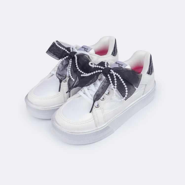 Girls' White Sneakers with Customizable Bow