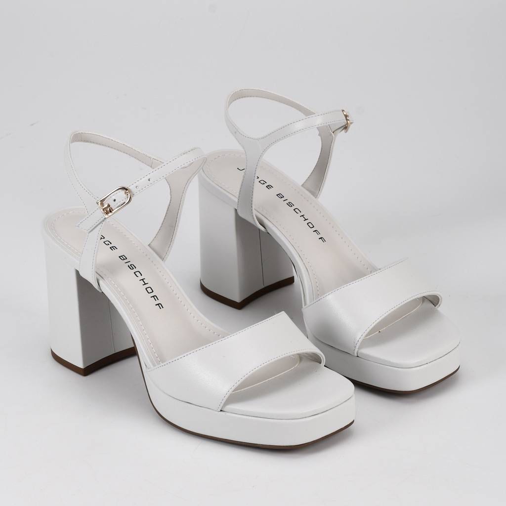 \White Block Heel Leather Wedge Sandal