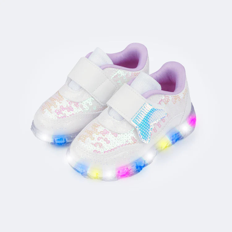 Liz Children's LED Sneakers with Mermaid Tail Light White