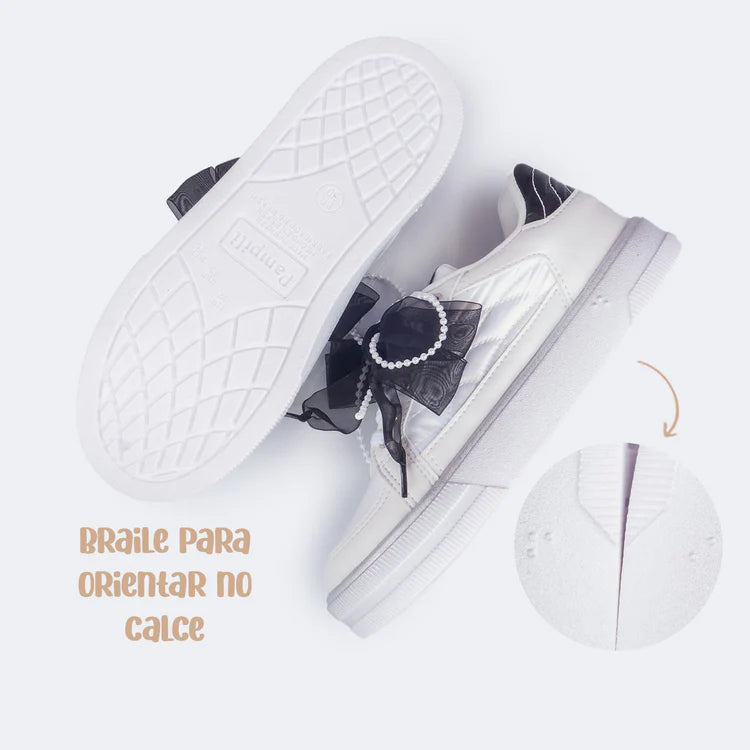 Girls' White Sneakers with Customizable Bow