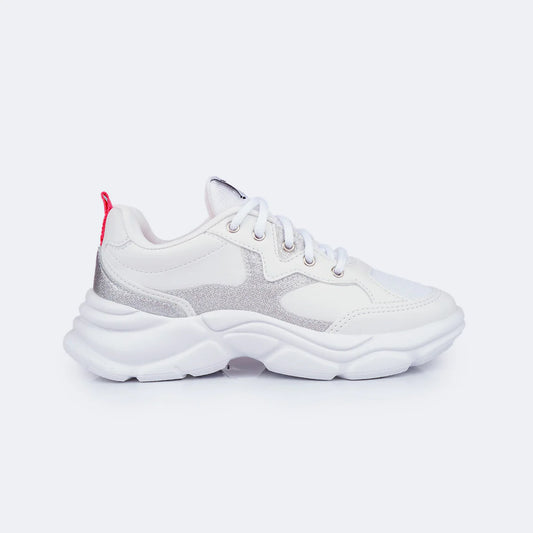 Winnie Glitter White and Silver Children's Sneakers