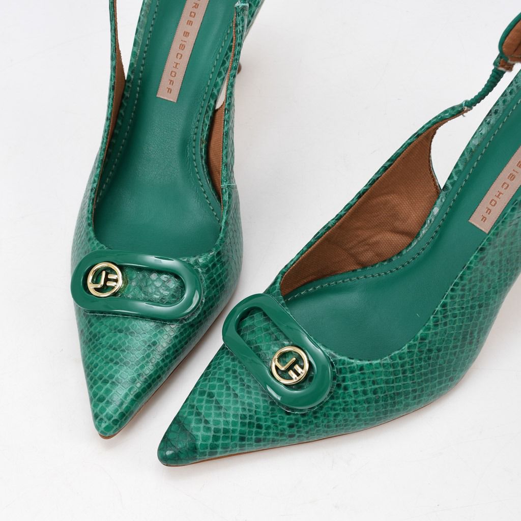 Green leather pumps