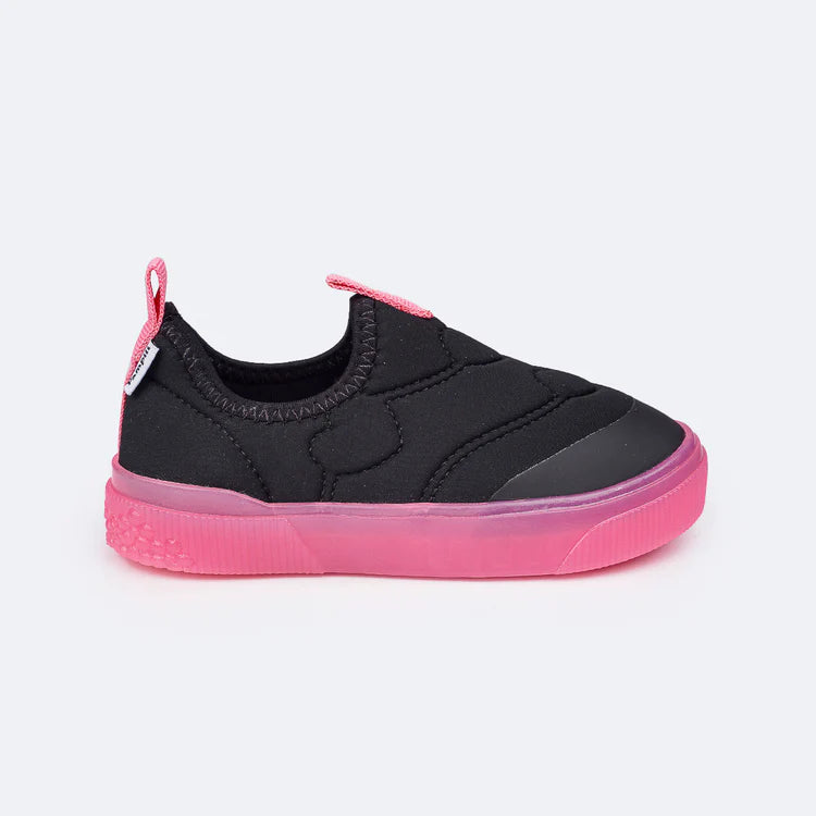 Pampili Yumi Easy-on Kids' Sneakers, Black and Pink Hearts