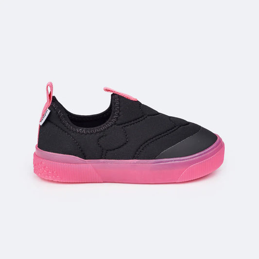 Pampili Yumi Easy-on Kids' Sneakers, Black and Pink Hearts