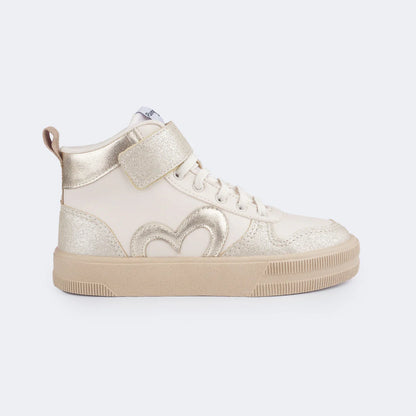 Girls' Nude Gold Glitter Heart Sneakers