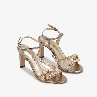 Gold Leather Block Heel Sandal