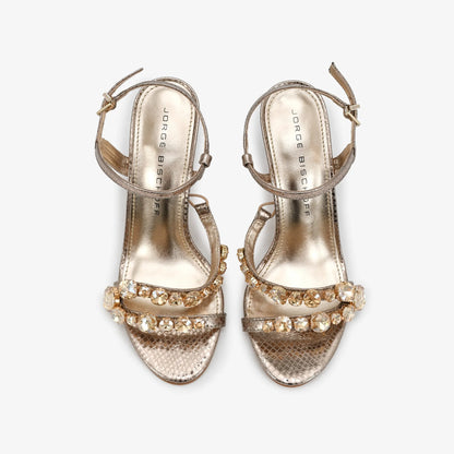 Gold Leather Block Heel Sandal