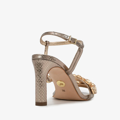 Gold Leather Block Heel Sandal