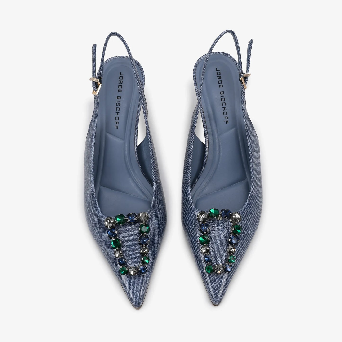 Slingback with Rhinestones, Navy Blue, Denim, Leather