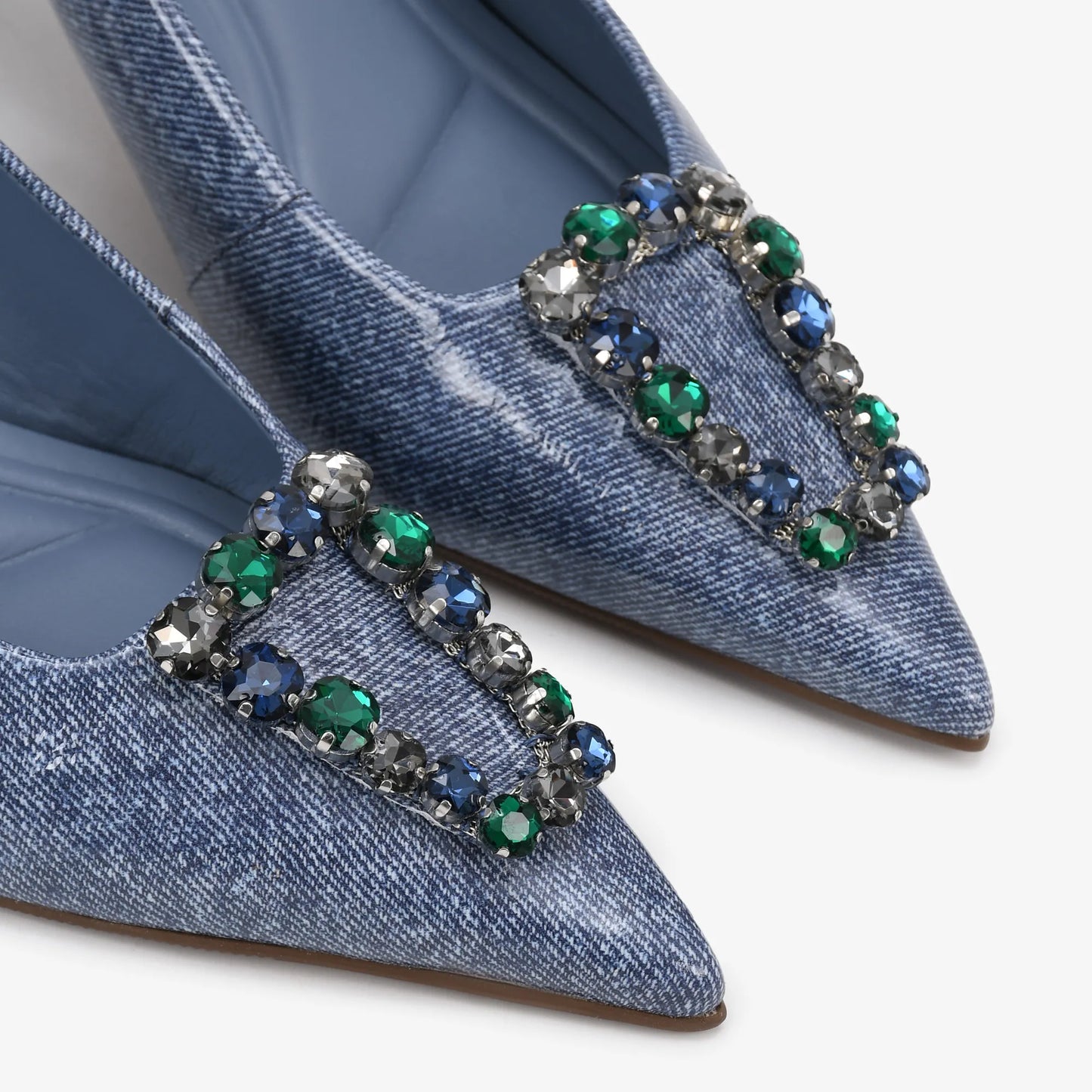 Slingback with Rhinestones, Navy Blue, Denim, Leather