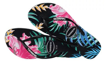 Havaianas Slim Palm Floral Black