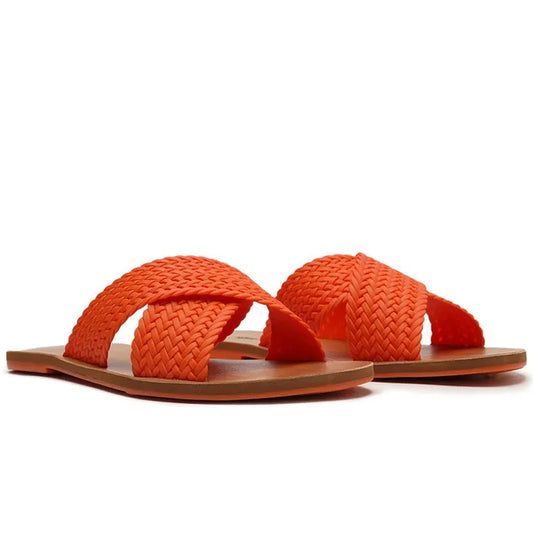 Color Vibes Braided Anacapri Flat Sandals - Orange Papaya